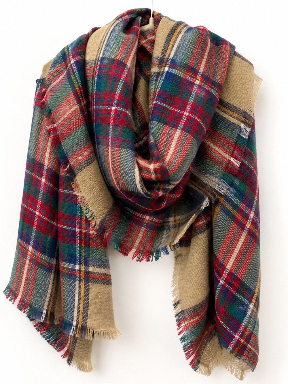 Funky Monkey Oversized Plaid Blanket Scarf 60x60 Tartan Fringe Fall Wrap